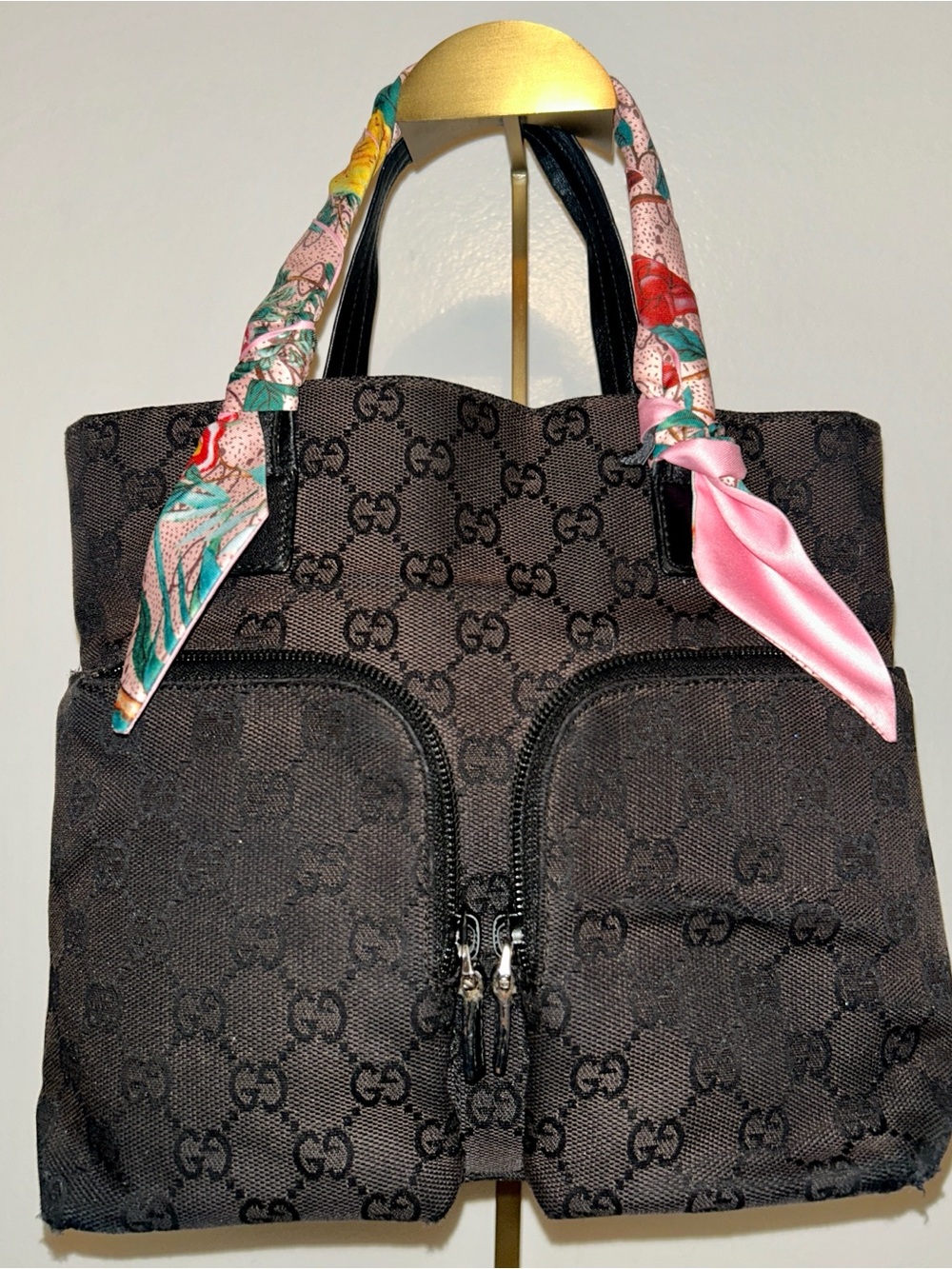 Gucci logoed canvas mini bag Black Leather Cloth with Fashion Twilly
